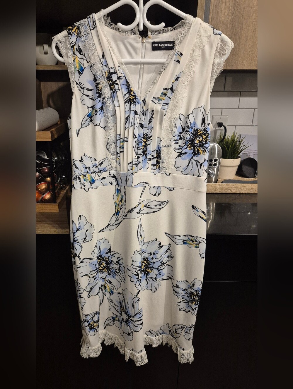 Karl Lagerfeld White Midi Dress with Blue Floral Print